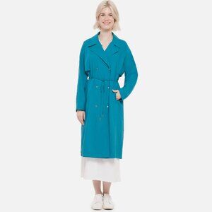Coolibar UPF 50+ Women's Miami Sun Jacket Teal Blue Trench Coat L Sun Protection